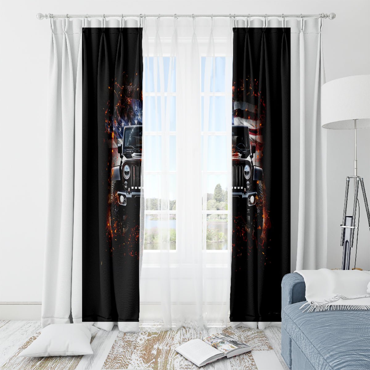 American Jeep Window Curtain Never Underestimate An Old Man With A Jeep DT01 - The Mazicc - With Grommets - 107cm x 213cm - Black