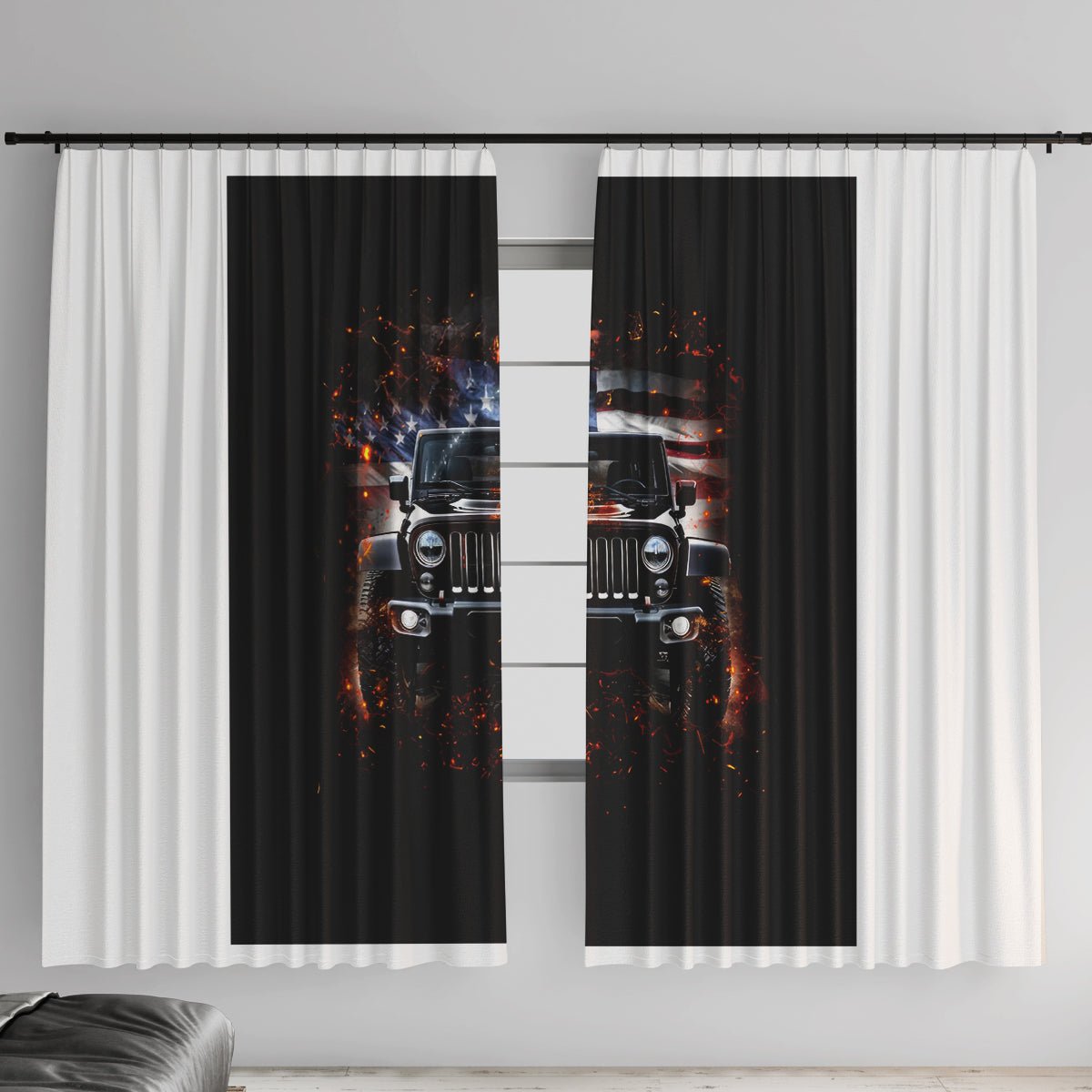 American Jeep Window Curtain Never Underestimate An Old Man With A Jeep DT01 - The Mazicc - With Hooks - 107cm x 213cm - Black
