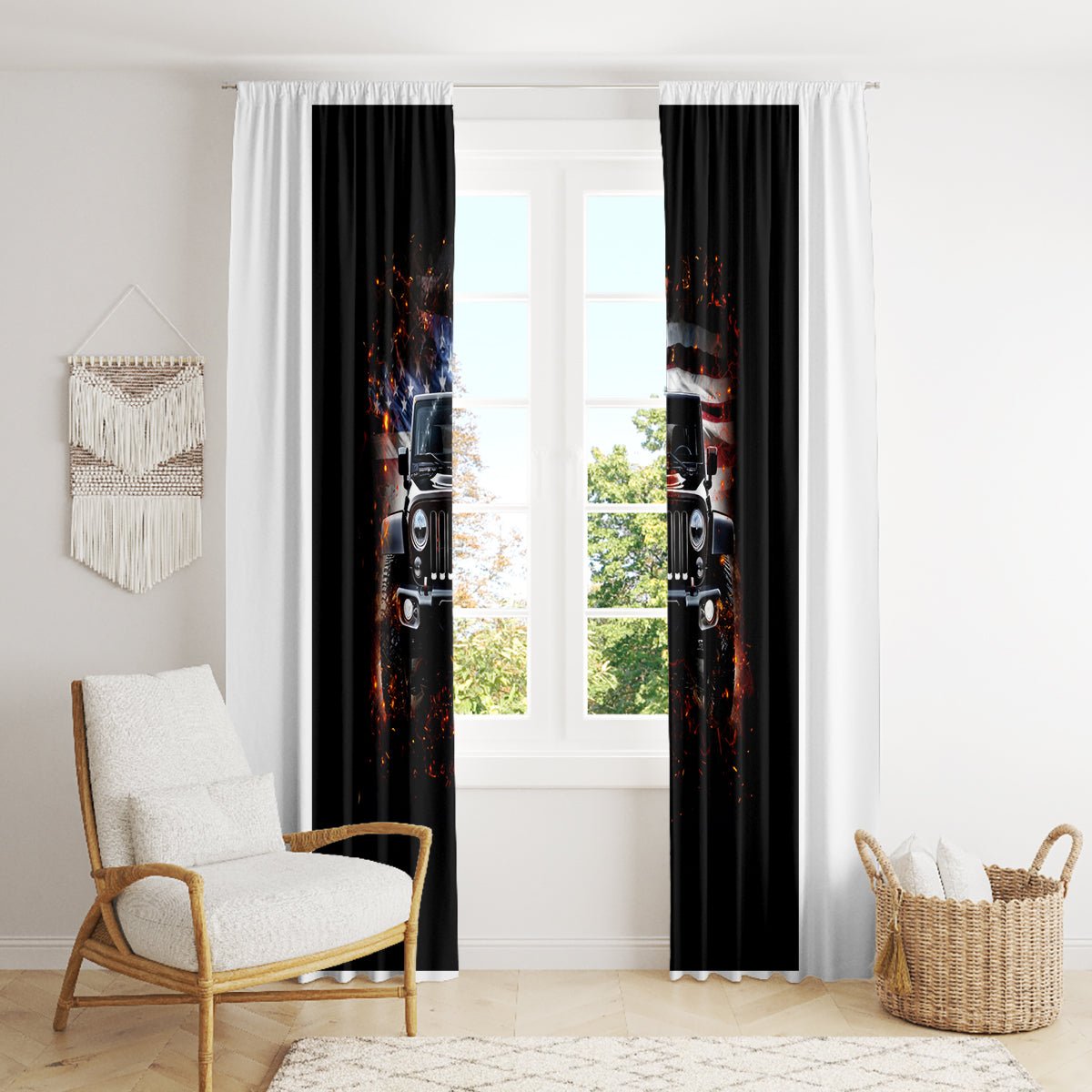 American Jeep Window Curtain Never Underestimate An Old Man With A Jeep DT01 - The Mazicc - With Hooks - 107cm x 213cm - Black