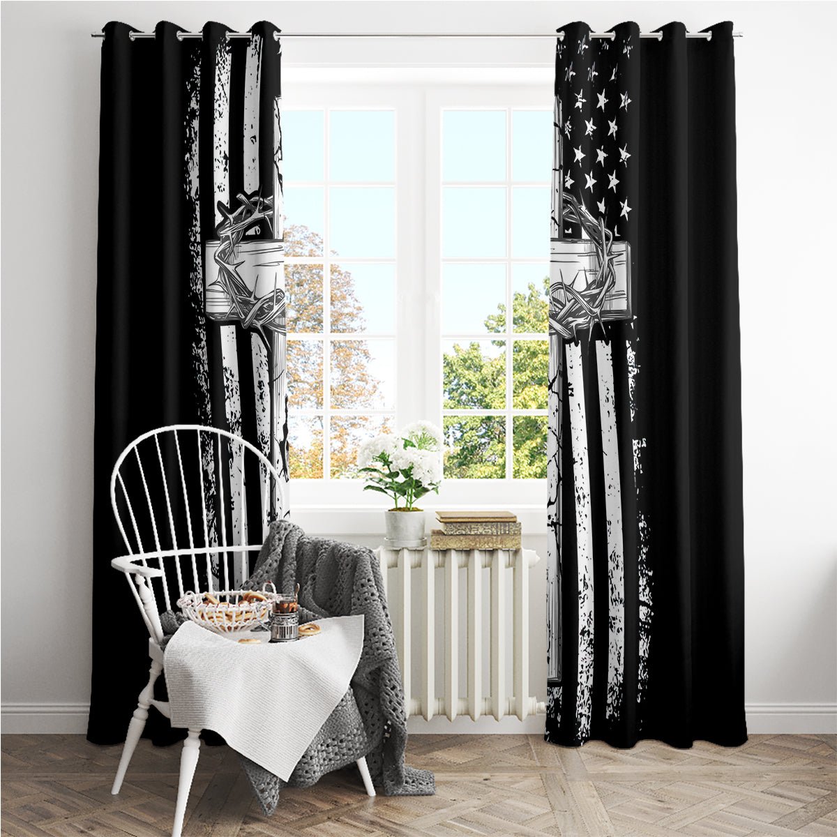 American Jeep Window Curtain One Nation Under God DT01 - The Mazicc - With Grommets - 107cm x 213cm - Black
