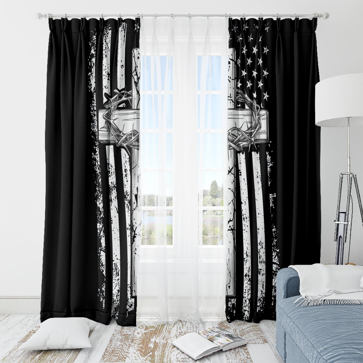 American Jeep Window Curtain One Nation Under God DT01 - The Mazicc - With Grommets - 107cm x 213cm - Black