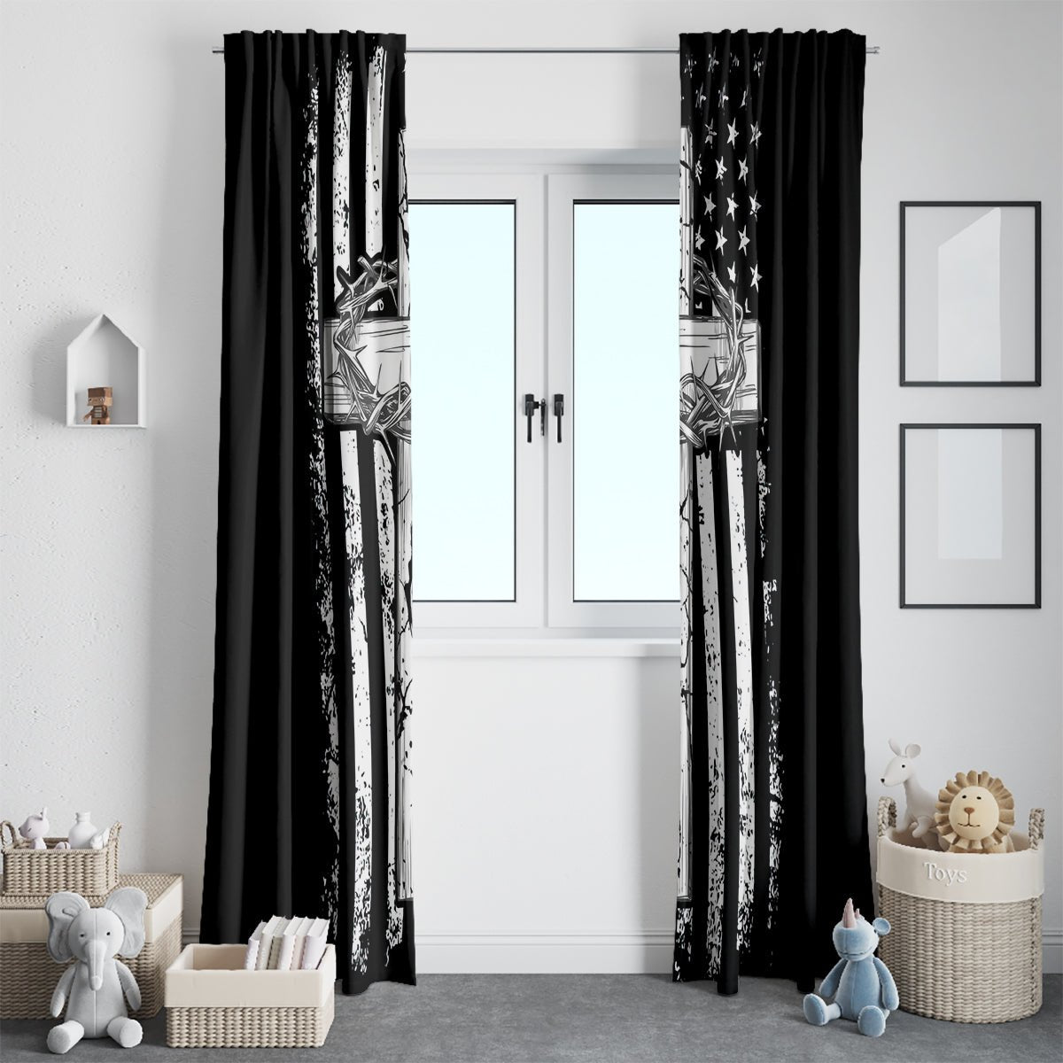 American Jeep Window Curtain One Nation Under God DT01 - The Mazicc - With Hooks - 107cm x 213cm - Black