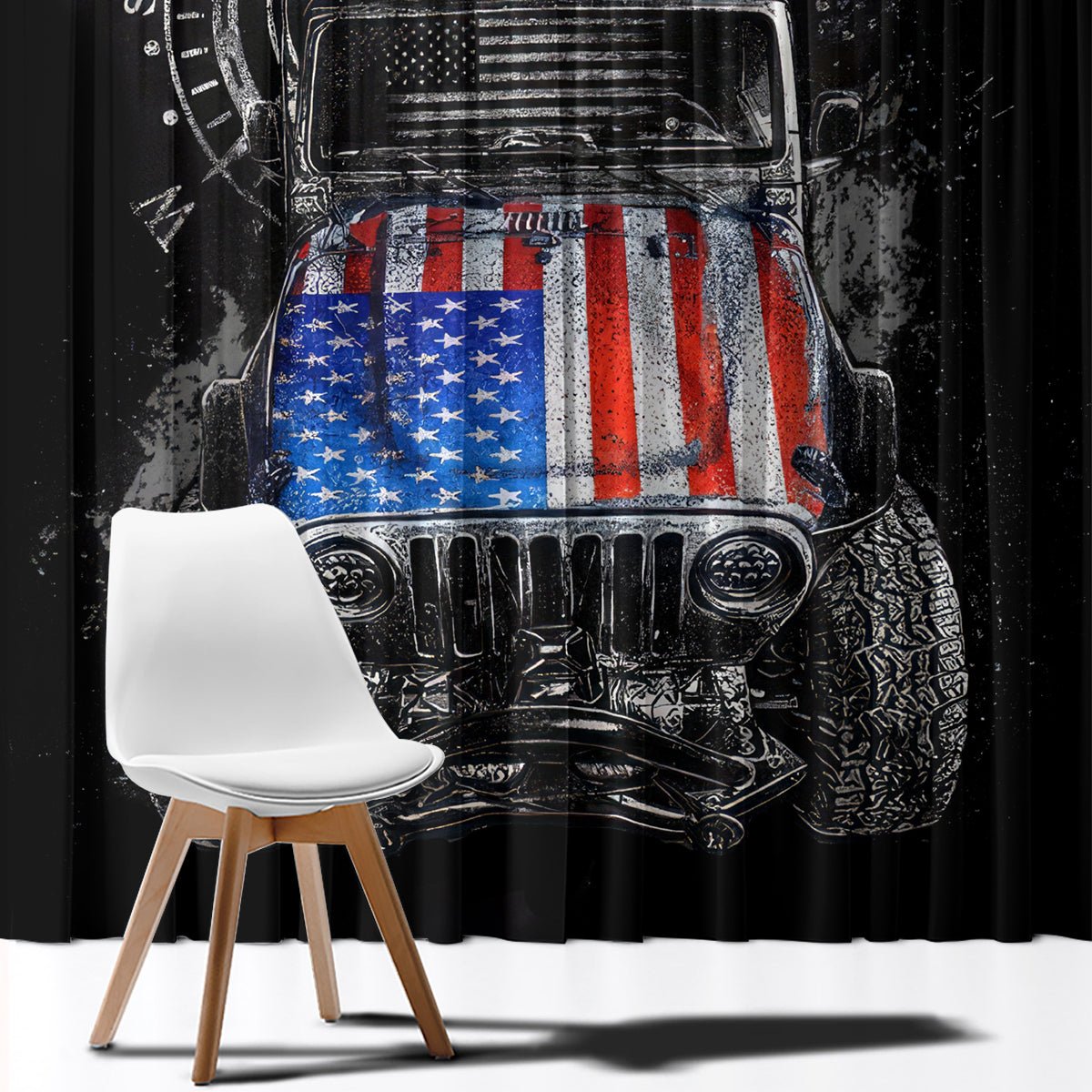 American Jeep Window Curtain Vintage Jeep Life DT01 - The Mazicc - With Hooks - 107cm x 213cm - Black