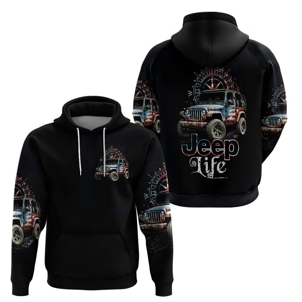 American Jeep Zip Hoodie Vintage Jeep Life DT01 - The Mazicc - Pullover Hoodie - S - Black