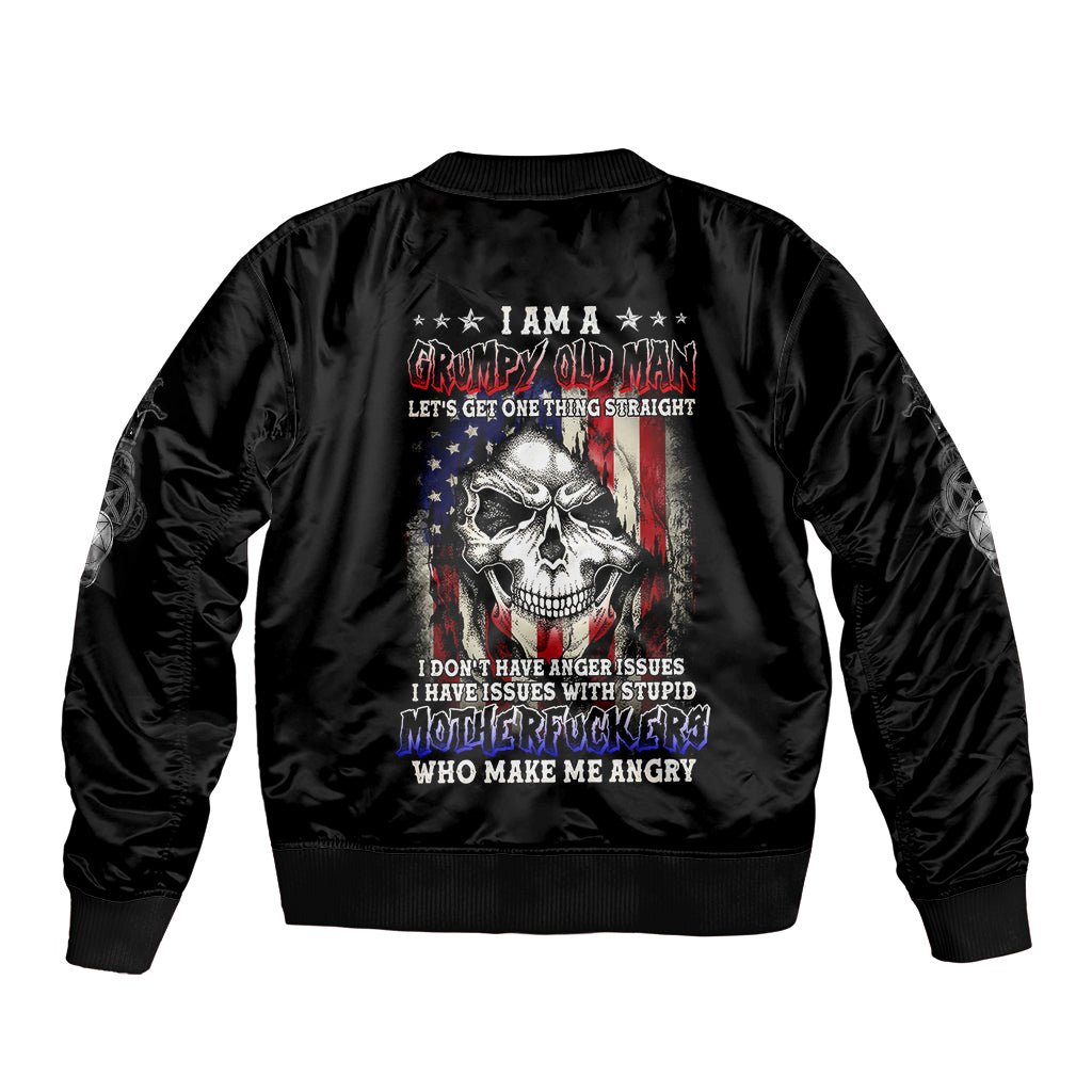 American Skull Bomber Jacket Grumpy Old Man Motherfuckers Who Make Me Angry DT01 - The Mazicc - Unisex - S - Black