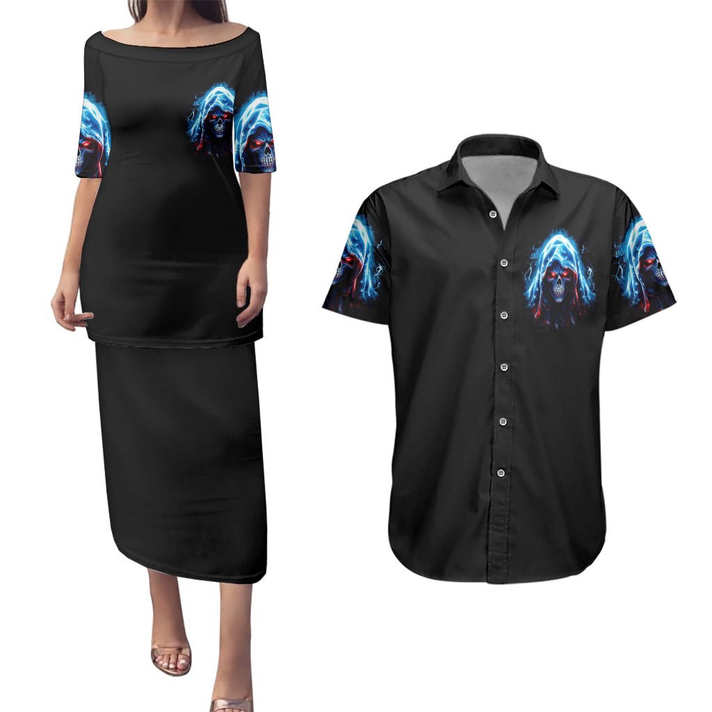 American Skull Couples Matching Puletasi Dress and Hawaiian Shirt I Talk I Smile But Be Carefull When I Silent DT01 - The Mazicc - S - S - Black