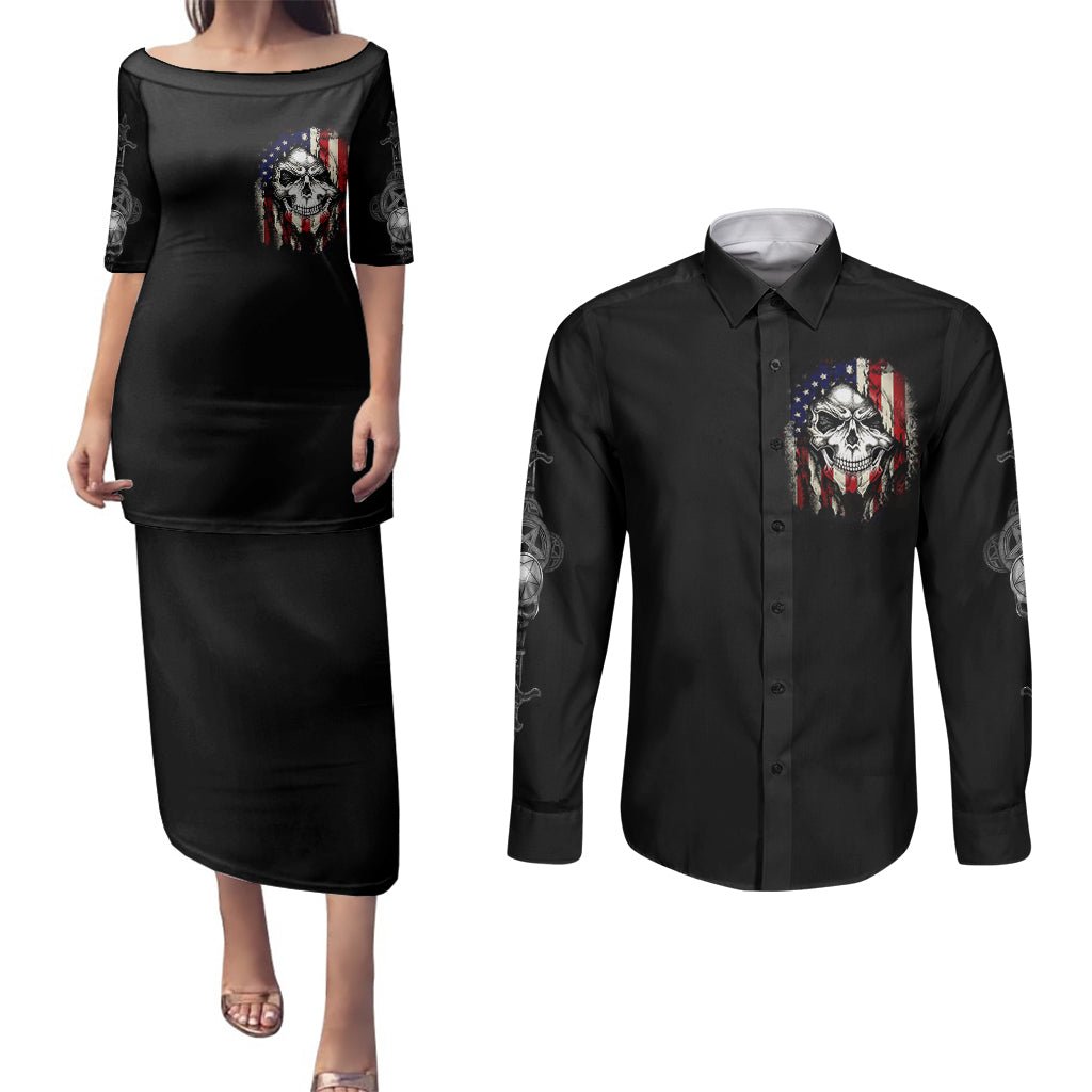 American Skull Couples Matching Puletasi Dress and Long Sleeve Button Shirts Grumpy Old Man Motherfuckers Who Make Me Angry DT01 - The Mazicc - S - S - Black