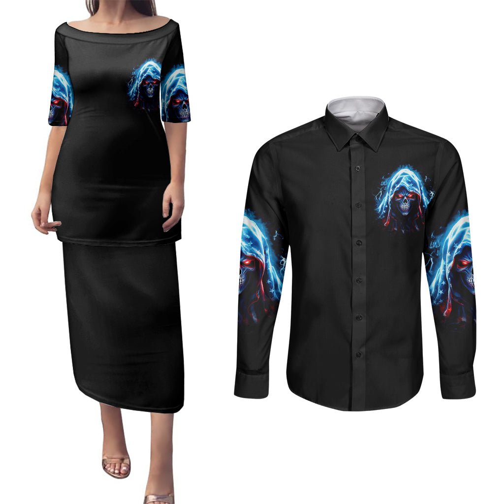 American Skull Couples Matching Puletasi Dress and Long Sleeve Button Shirts I Talk I Smile But Be Carefull When I Silent DT01 - The Mazicc - S - S - Black
