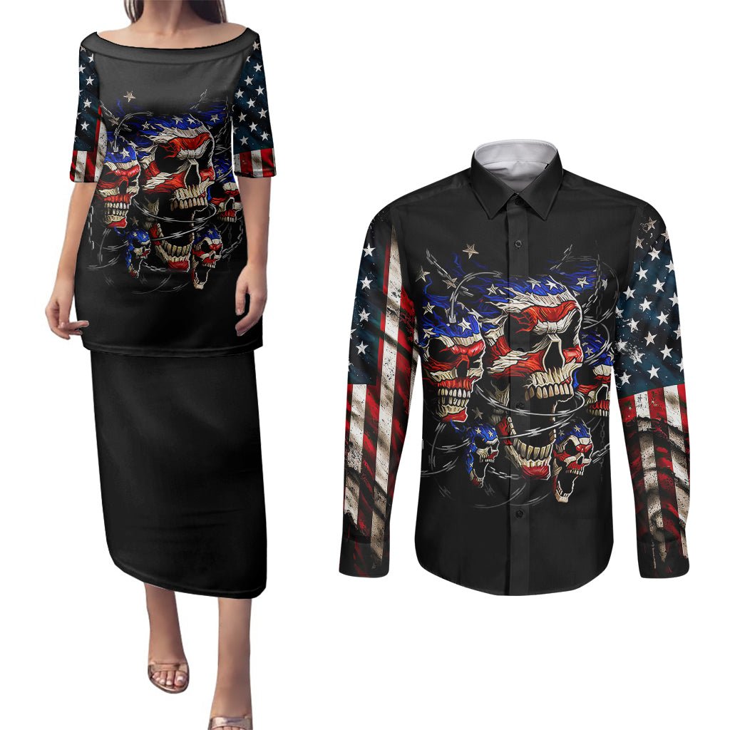 American Skull Couples Matching Puletasi Dress and Long Sleeve Button Shirts Nice To Meet You Im The Coach DT01 - The Mazicc - S - S - Black