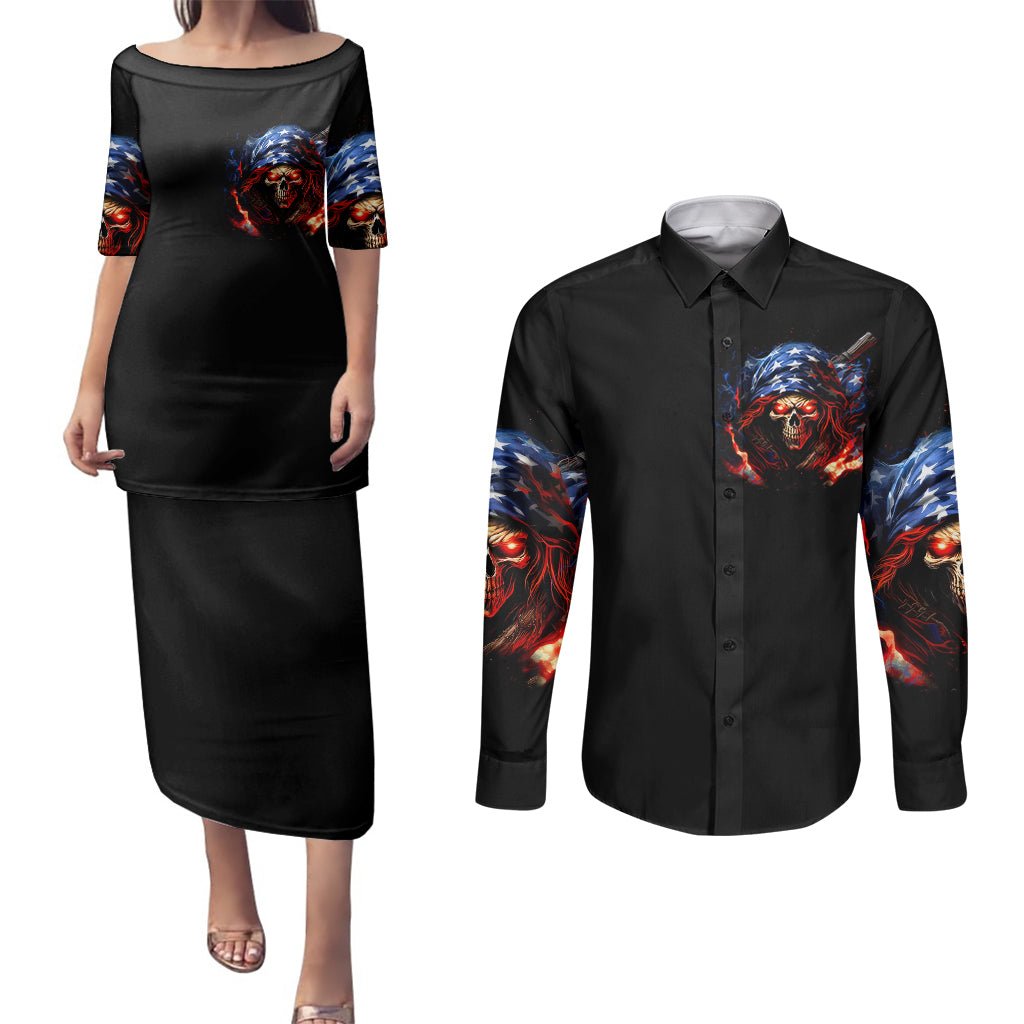 American Skull Couples Matching Puletasi Dress and Long Sleeve Button Shirts One Day I Gonna Fuck It All DT01 - The Mazicc - S - S - Black