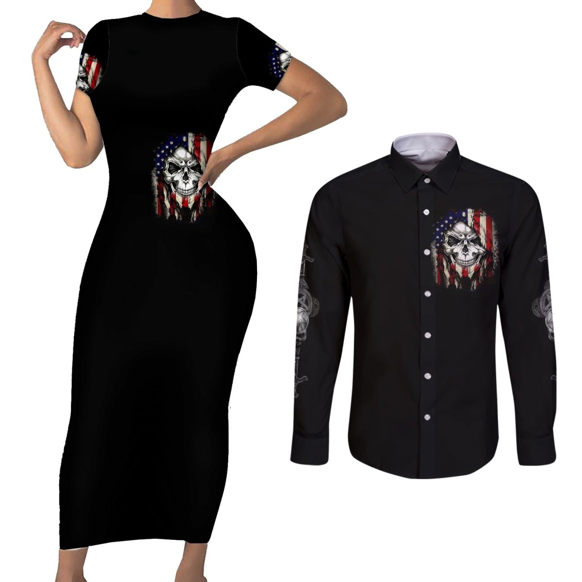 American Skull Couples Matching Short Sleeve Bodycon Dress and Long Sleeve Button Shirts Grumpy Old Man Motherfuckers Who Make Me Angry DT01 - The Mazicc - S - S - Black
