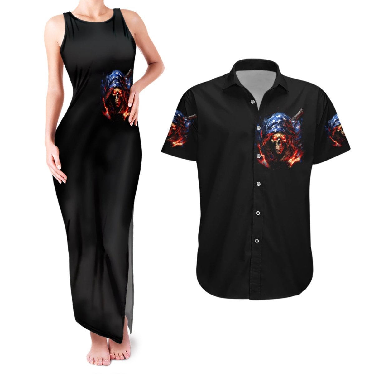 American Skull Couples Matching Tank Maxi Dress and Hawaiian Shirt One Day I Gonna Fuck It All DT01 - The Mazicc - S - S - Black