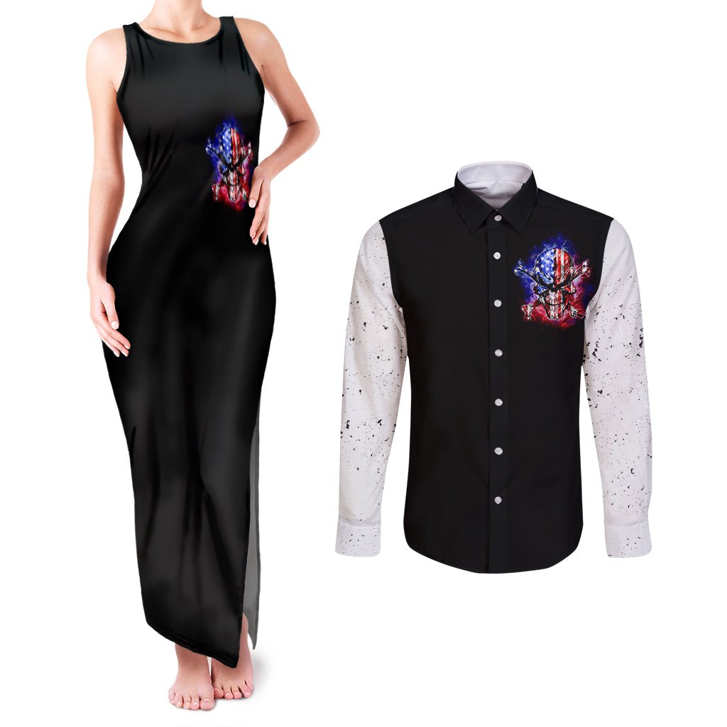 American Skull Couples Matching Tank Maxi Dress and Long Sleeve Button Shirts American Live It Love It Or Get The Hell Out DT01 - The Mazicc - S - S - Black
