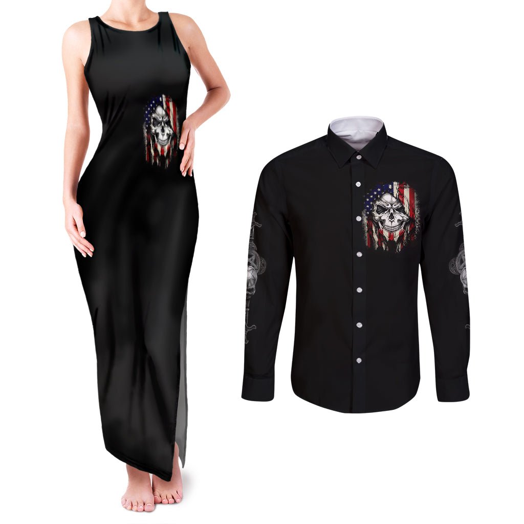 American Skull Couples Matching Tank Maxi Dress and Long Sleeve Button Shirts Grumpy Old Man Motherfuckers Who Make Me Angry DT01 - The Mazicc - S - S - Black