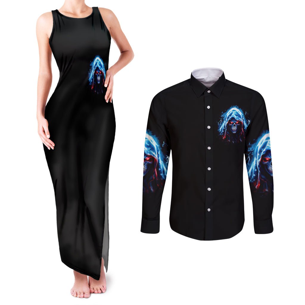 American Skull Couples Matching Tank Maxi Dress and Long Sleeve Button Shirts I Talk I Smile But Be Carefull When I Silent DT01 - The Mazicc - S - S - Black