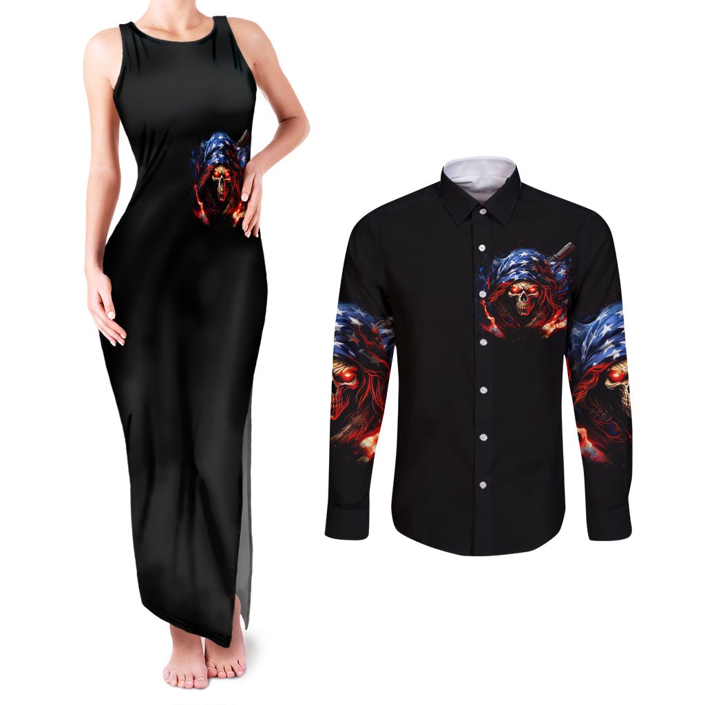 American Skull Couples Matching Tank Maxi Dress and Long Sleeve Button Shirts One Day I Gonna Fuck It All DT01 - The Mazicc - S - S - Black