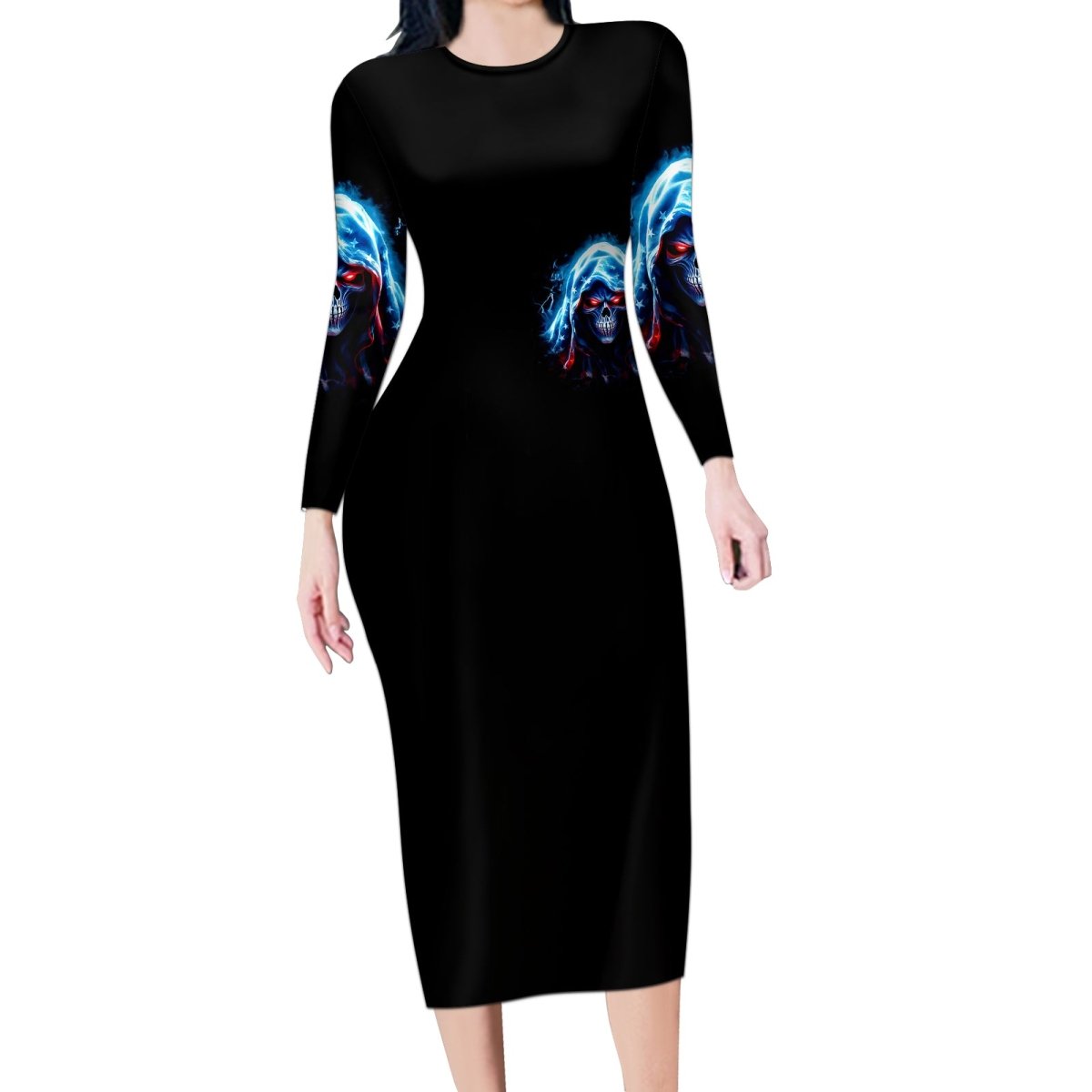 American Skull Long Sleeve Bodycon Dress I Talk I Smile But Be Carefull When I Silent DT01 - The Mazicc - Long Dress - S - Black