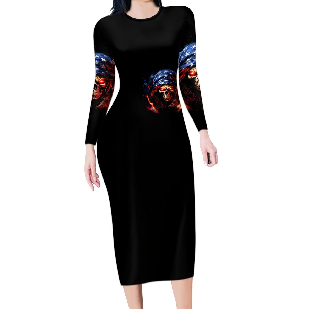 American Skull Long Sleeve Bodycon Dress One Day I Gonna Fuck It All DT01 - The Mazicc - Long Dress - S - Black