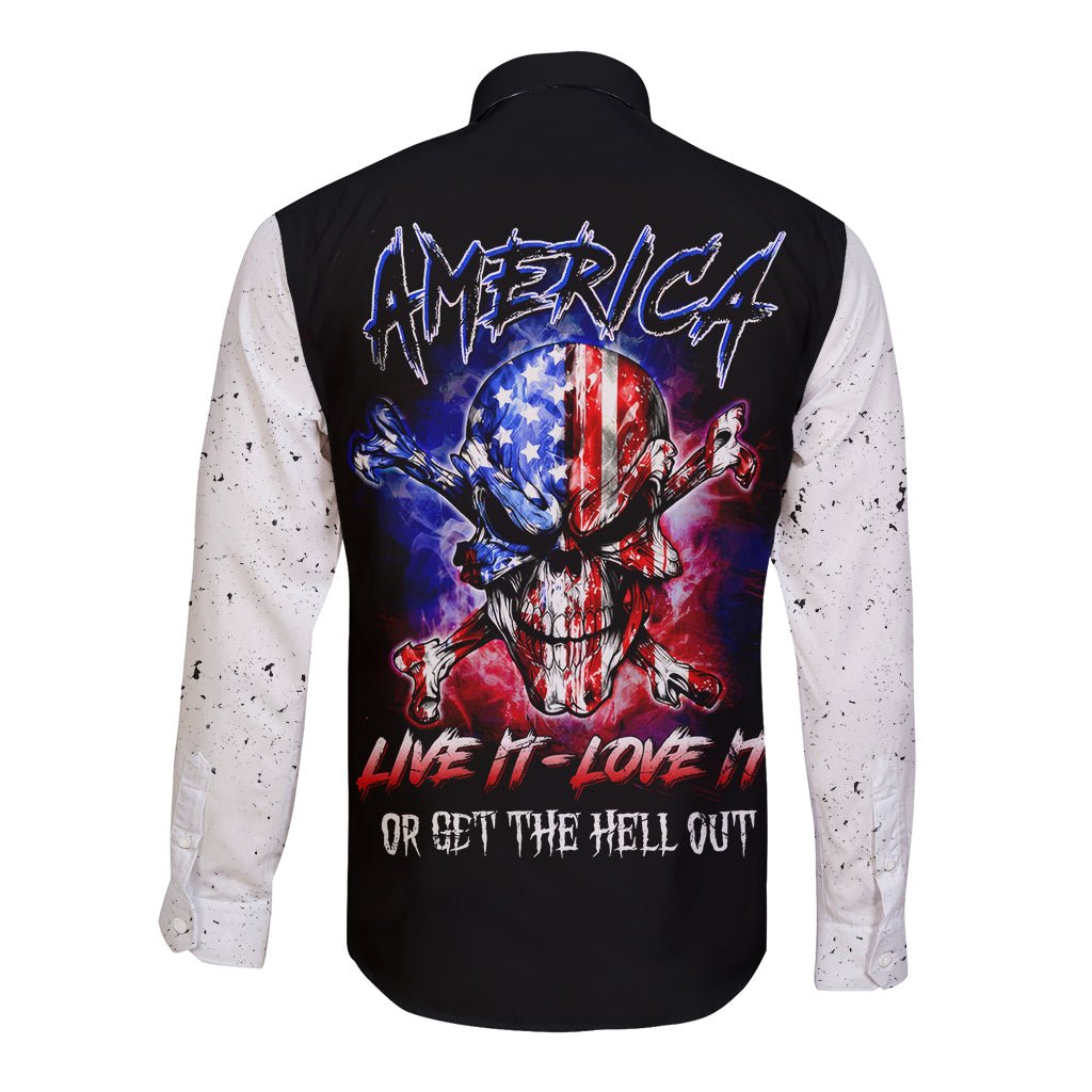 American Skull Long Sleeve Button Shirt American Live It Love It Or Get The Hell Out DT01 - The Mazicc - Unisex - S - Black