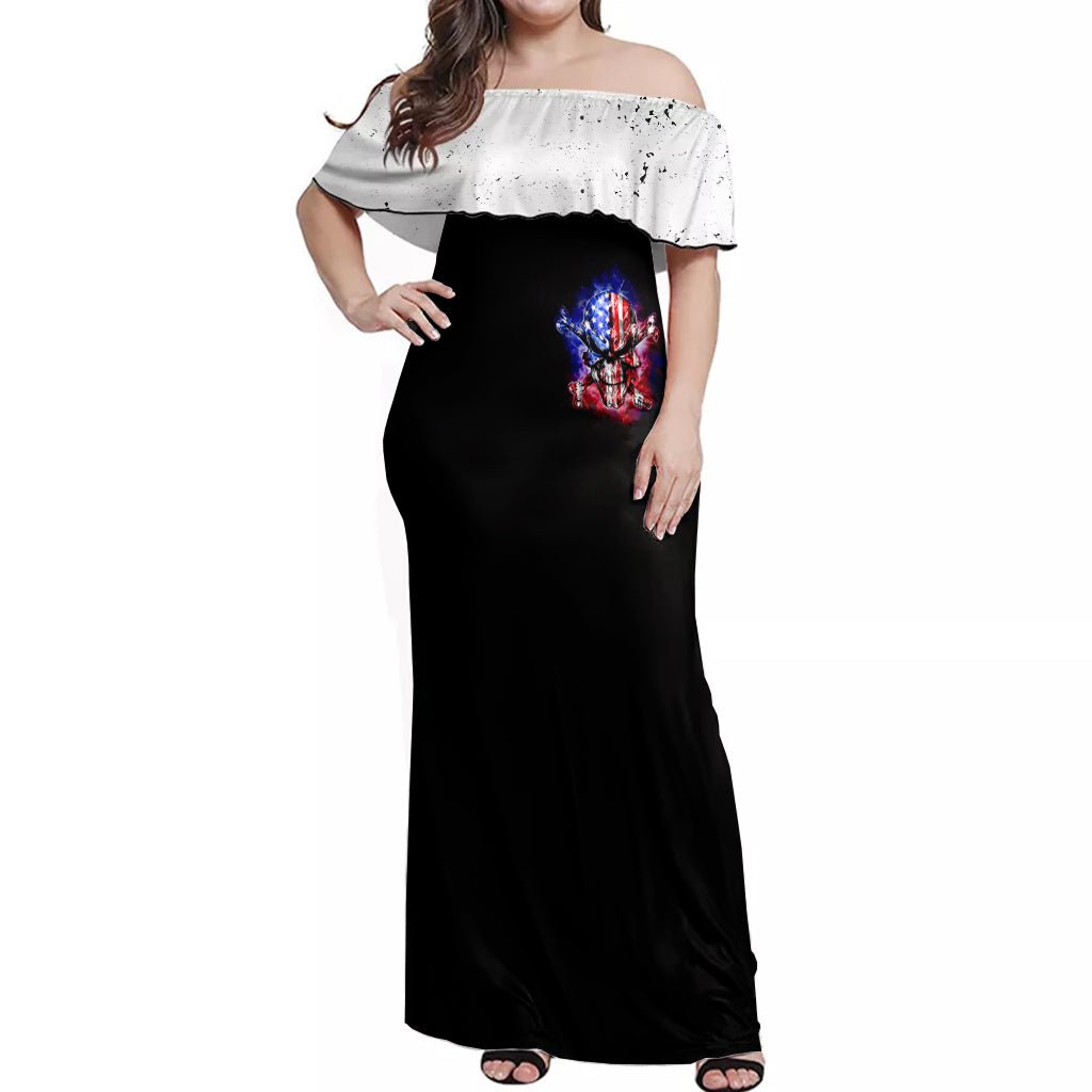 American Skull Off Shoulder Maxi Dress American Live It Love It Or Get The Hell Out DT01 - The Mazicc - Women - S - Black