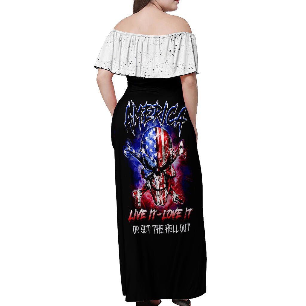 American Skull Off Shoulder Maxi Dress American Live It Love It Or Get The Hell Out DT01 - The Mazicc - Women - S - Black