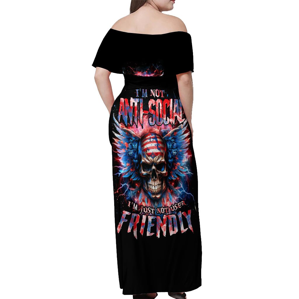 American Skull Off Shoulder Maxi Dress I'm Not Anti Social I'm Just Not User Friendly DT01 - The Mazicc - Women - S - Black