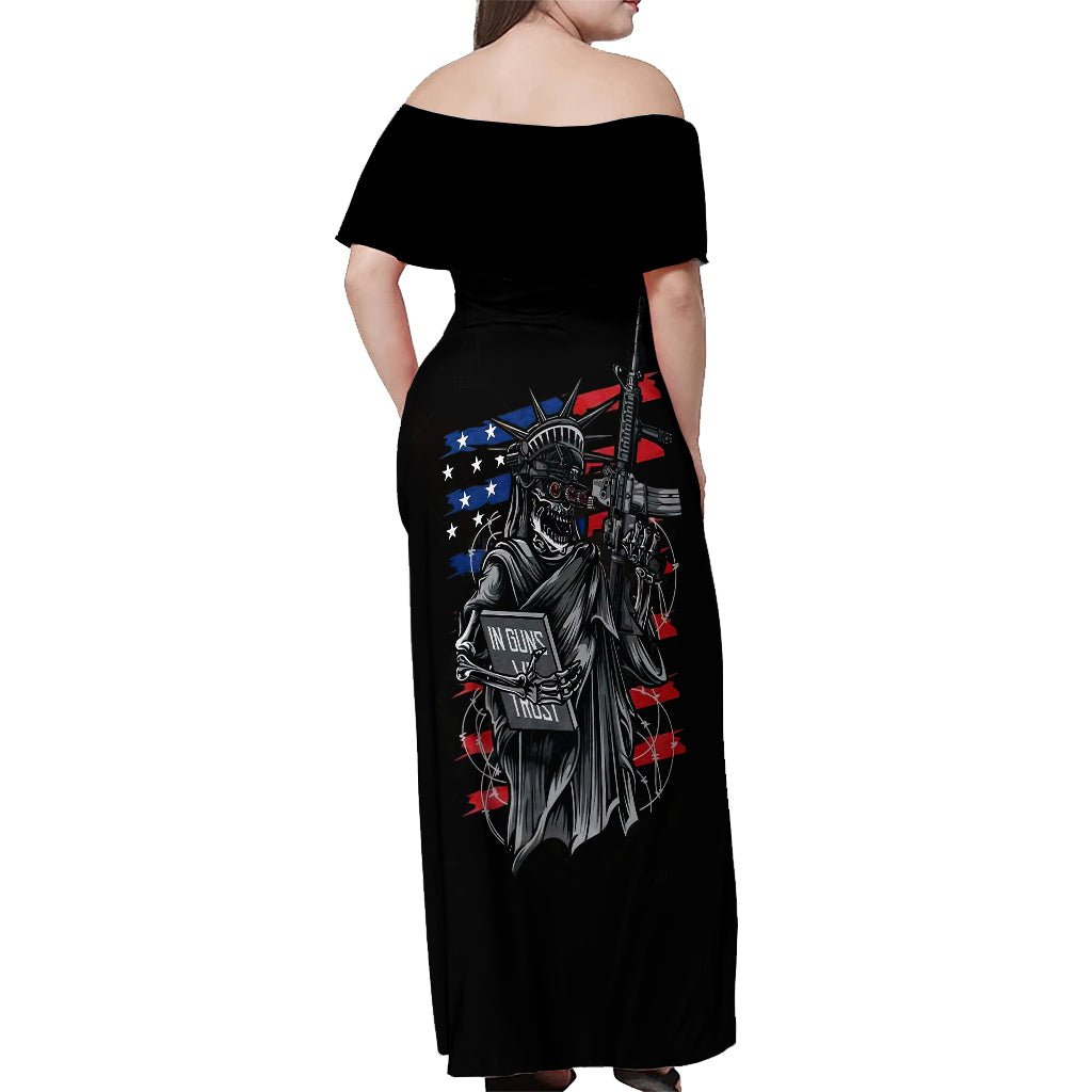 American Skull Off Shoulder Maxi Dress In Gun We Trust DT01 - The Mazicc - Women - S - Black
