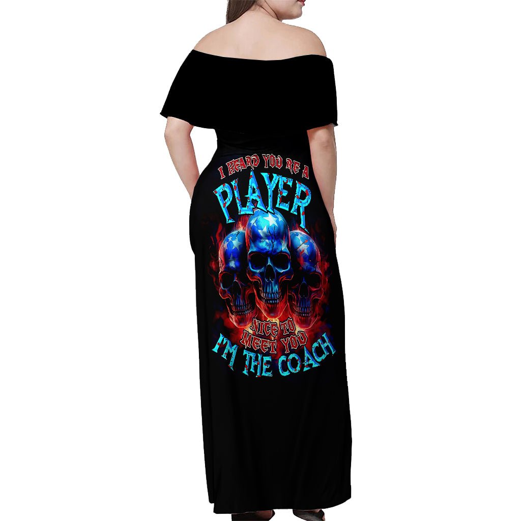 American Skull Off Shoulder Maxi Dress Nice To Meet You Im The Coach DT01 - The Mazicc - Women - S - Black
