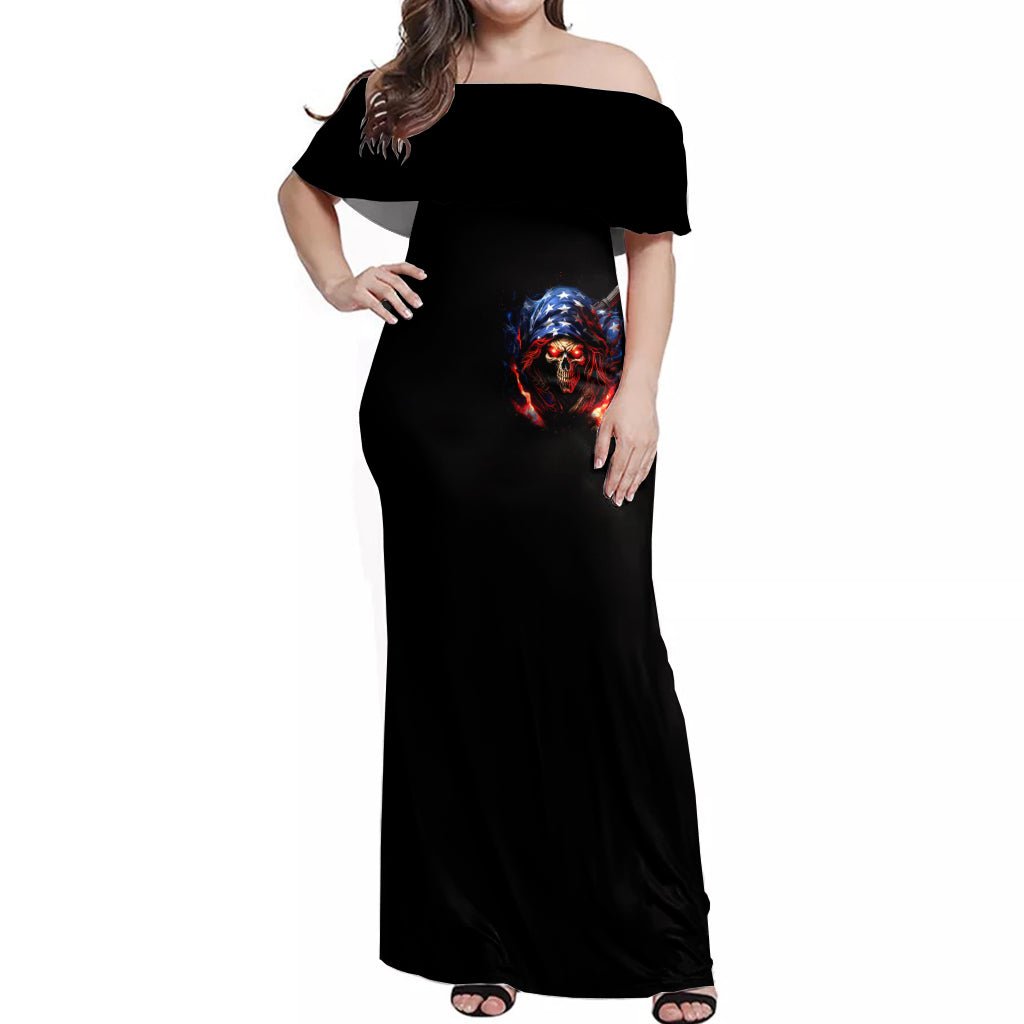American Skull Off Shoulder Maxi Dress One Day I Gonna Fuck It All DT01 - The Mazicc - Women - S - Black