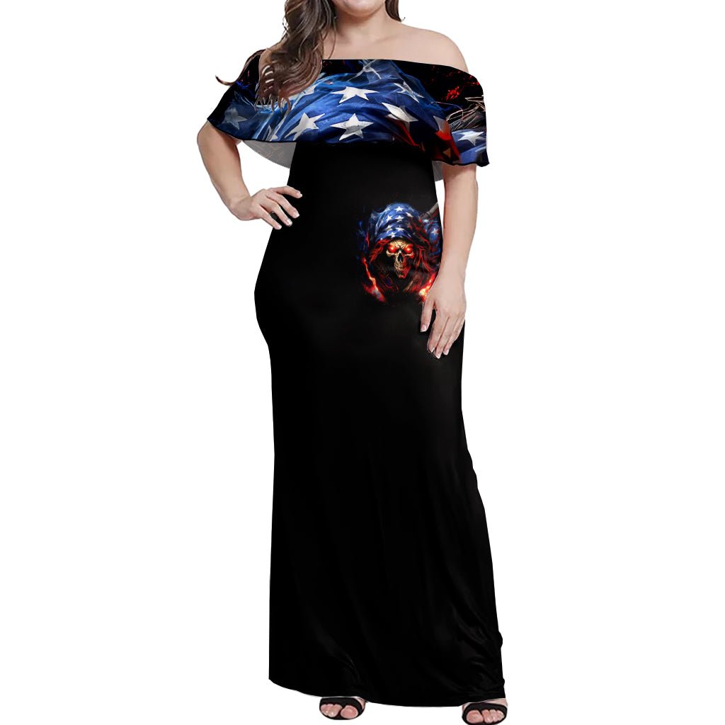 American Skull Off Shoulder Maxi Dress One Day I Gonna Fuck It All DT01 - The Mazicc - Women - S - Black
