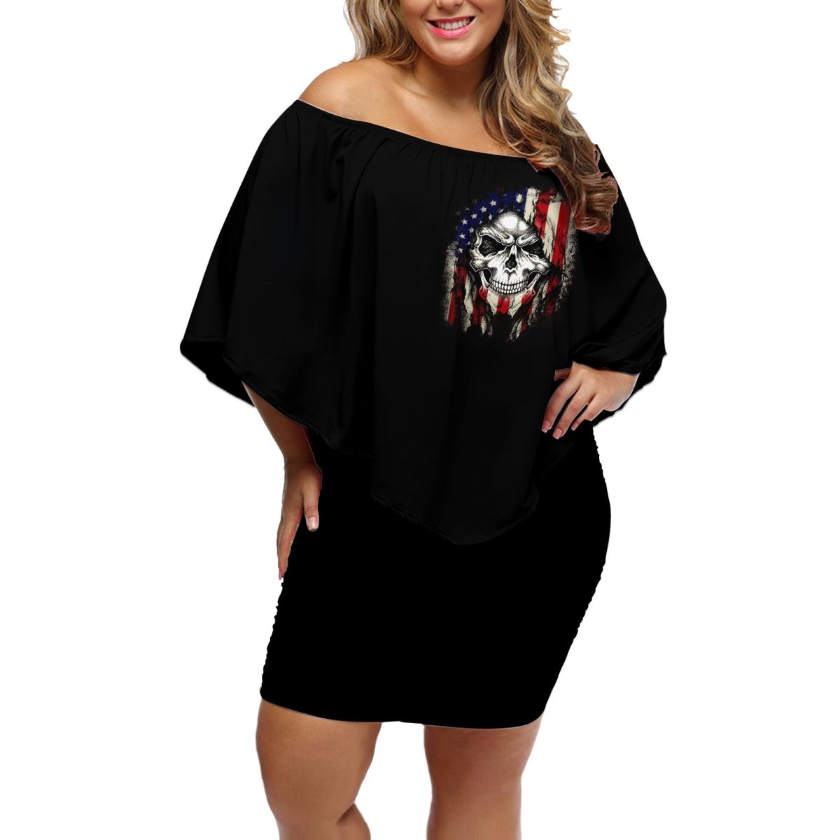 American Skull Off Shoulder Short Dress Grumpy Old Man Motherfuckers Who Make Me Angry DT01 - The Mazicc - Women - S - Black