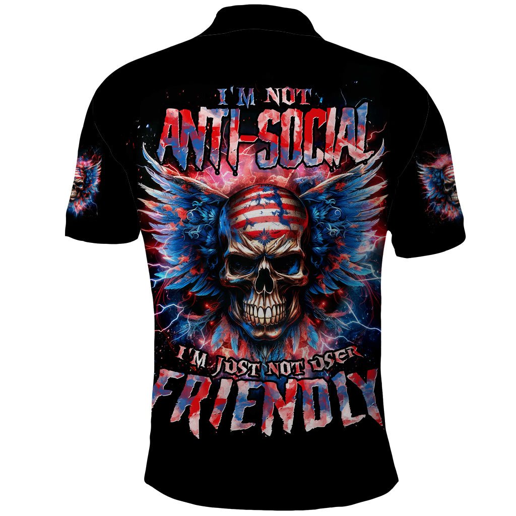 American Skull Polo Shirt I'm Not Anti Social I'm Just Not User Friendly DT01 - The Mazicc - Adult - S - Black