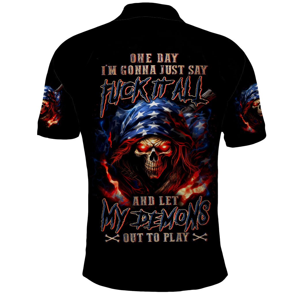 American Skull Polo Shirt One Day I Gonna Fuck It All DT01 - The Mazicc - Adult - S - Black