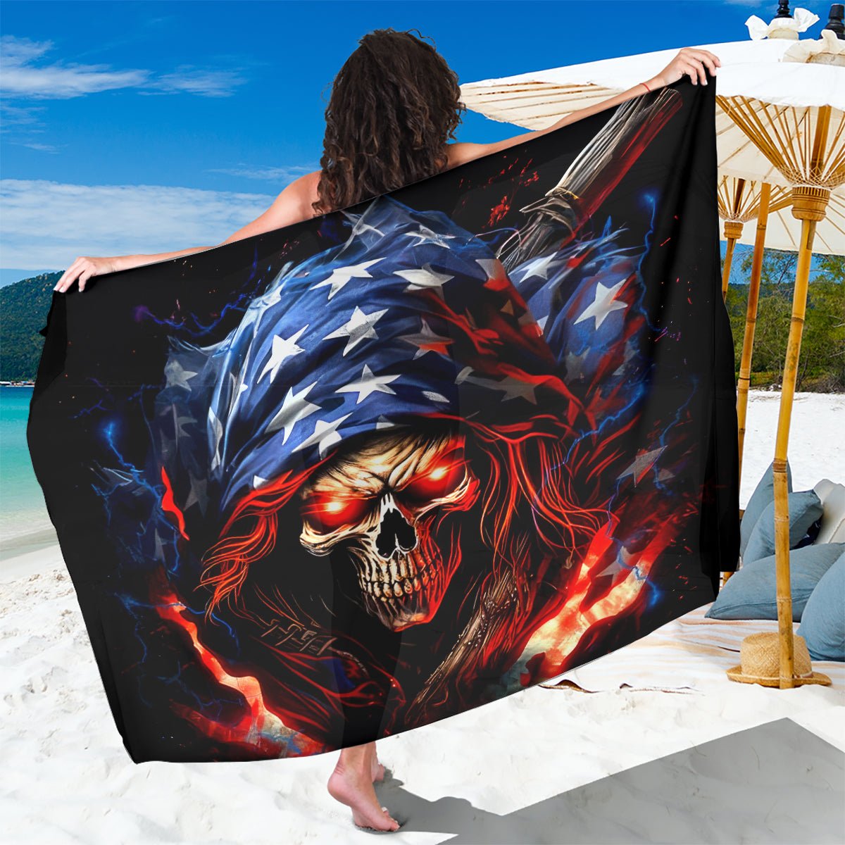 American Skull Sarong One Day I Gonna Fuck It All DT01 - The Mazicc - One Size - 44 x 66 inches - Black
