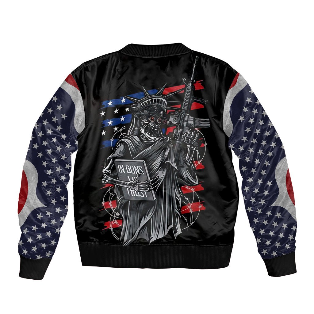 American Skull Sleeve Zip Bomber Jacket In Gun We Trust DT01 - The Mazicc - Unisex - S - Black