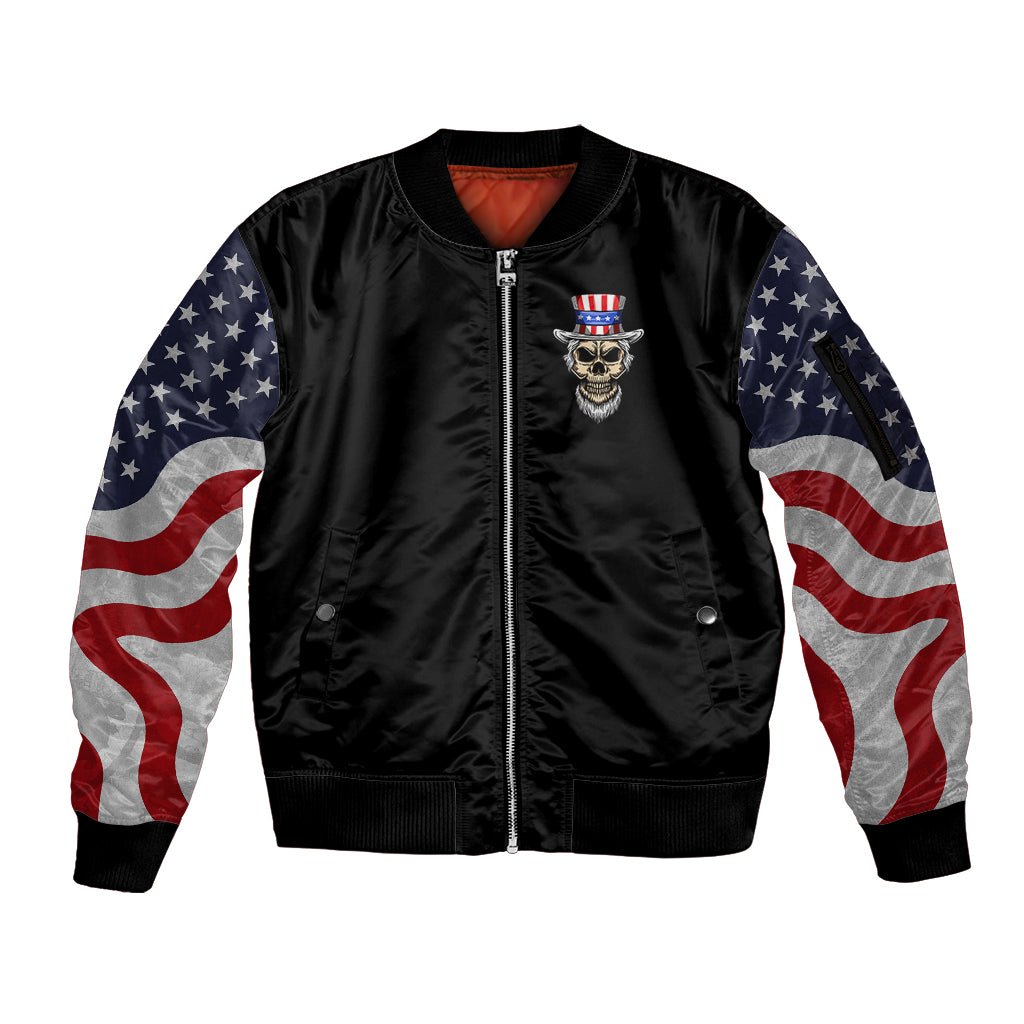 American Skull Sleeve Zip Bomber Jacket In Gun We Trust DT01 - The Mazicc - Unisex - S - Black
