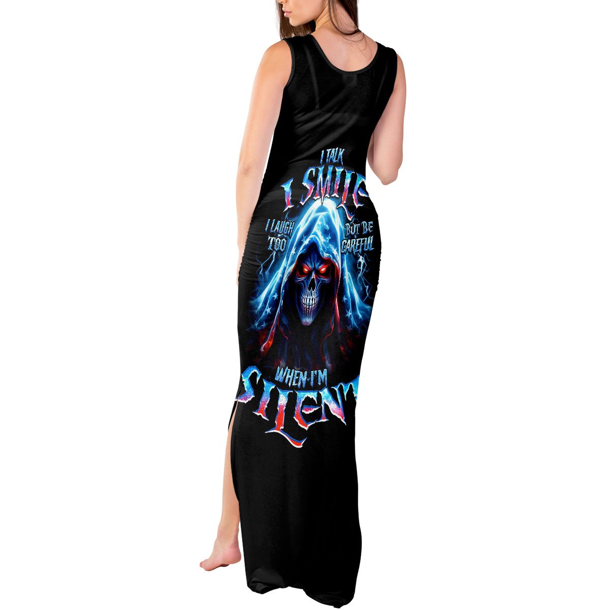 American Skull Tank Maxi Dress I Talk I Smile But Be Carefull When I Silent DT01 - The Mazicc - Women - S - Black