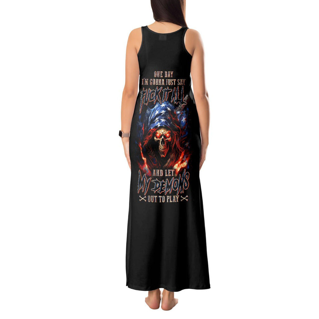 American Skull Tank Maxi Dress One Day I Gonna Fuck It All DT01 - The Mazicc - Women - S - Black