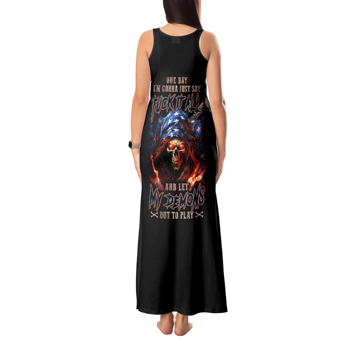 American Skull Tank Maxi Dress One Day I Gonna Fuck It All DT01 - The Mazicc - Women - S - Black