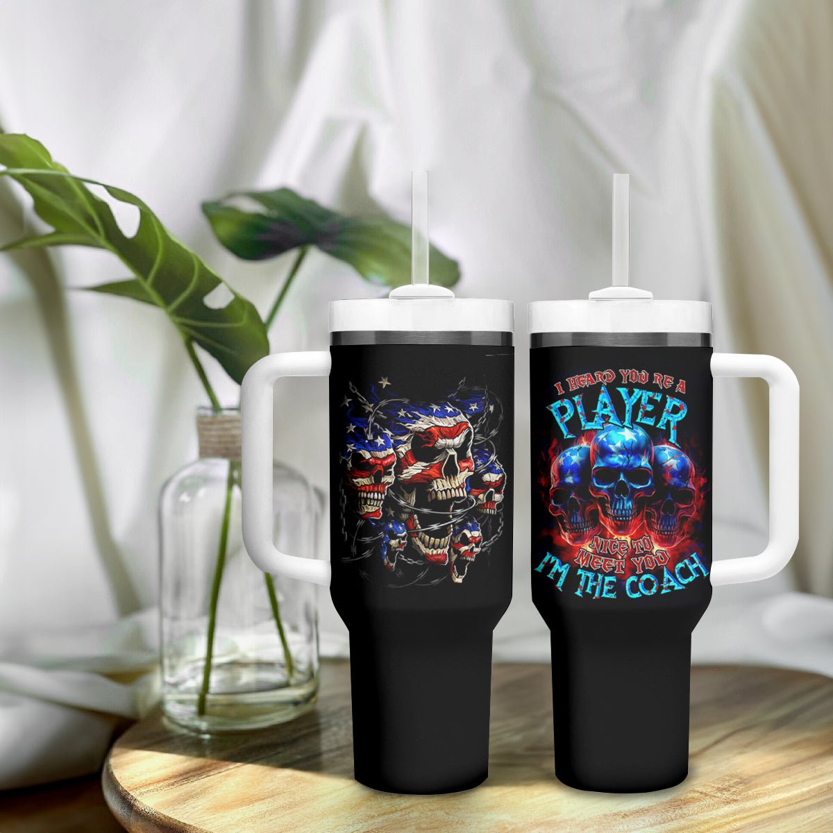 American Skull Tumbler With Handle Nice To Meet You Im The Coach DT01 - The Mazicc - One Size: 40 oz - Black -