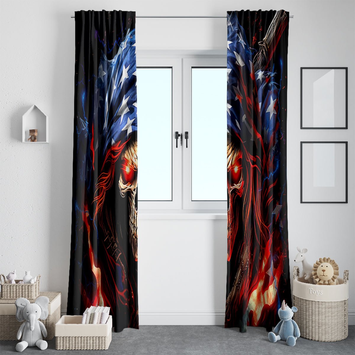 American Skull Window Curtain One Day I Gonna Fuck It All DT01 - The Mazicc - With Hooks - 107cm x 213cm - Black