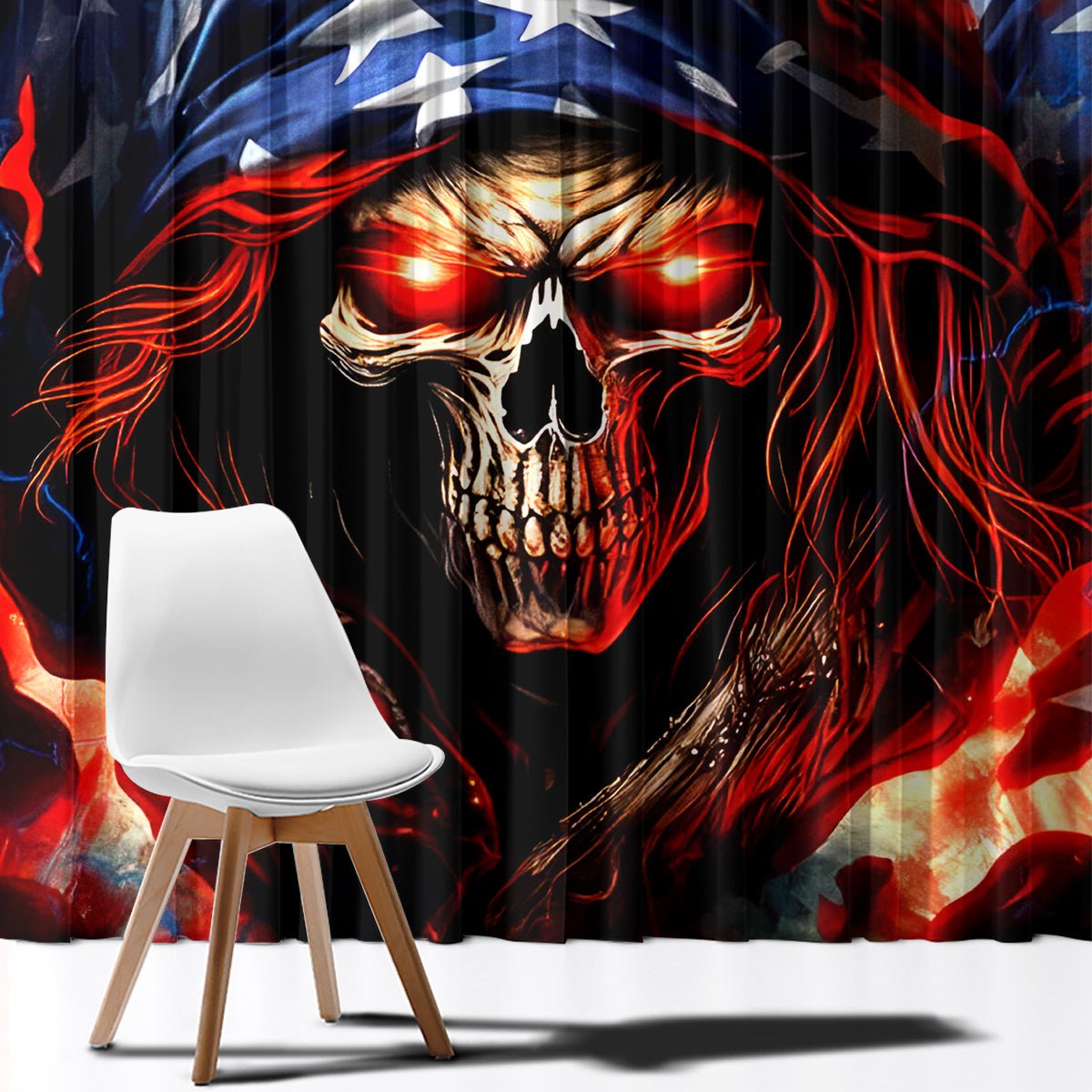 American Skull Window Curtain One Day I Gonna Fuck It All DT01 - The Mazicc - With Hooks - 107cm x 213cm - Black