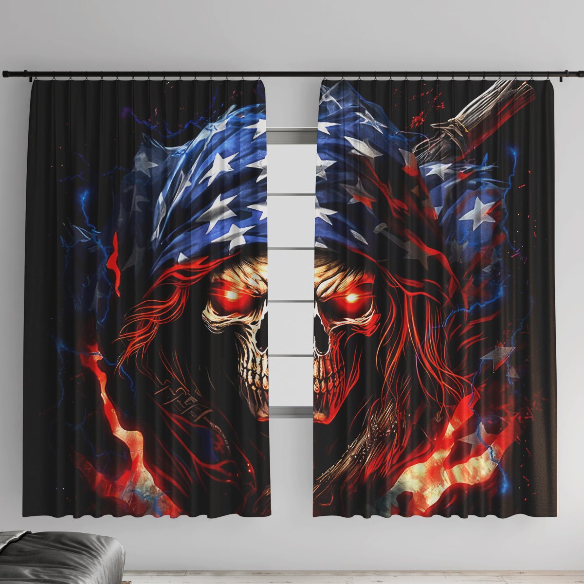 American Skull Window Curtain One Day I Gonna Fuck It All DT01 - The Mazicc - With Hooks - 107cm x 213cm - Black