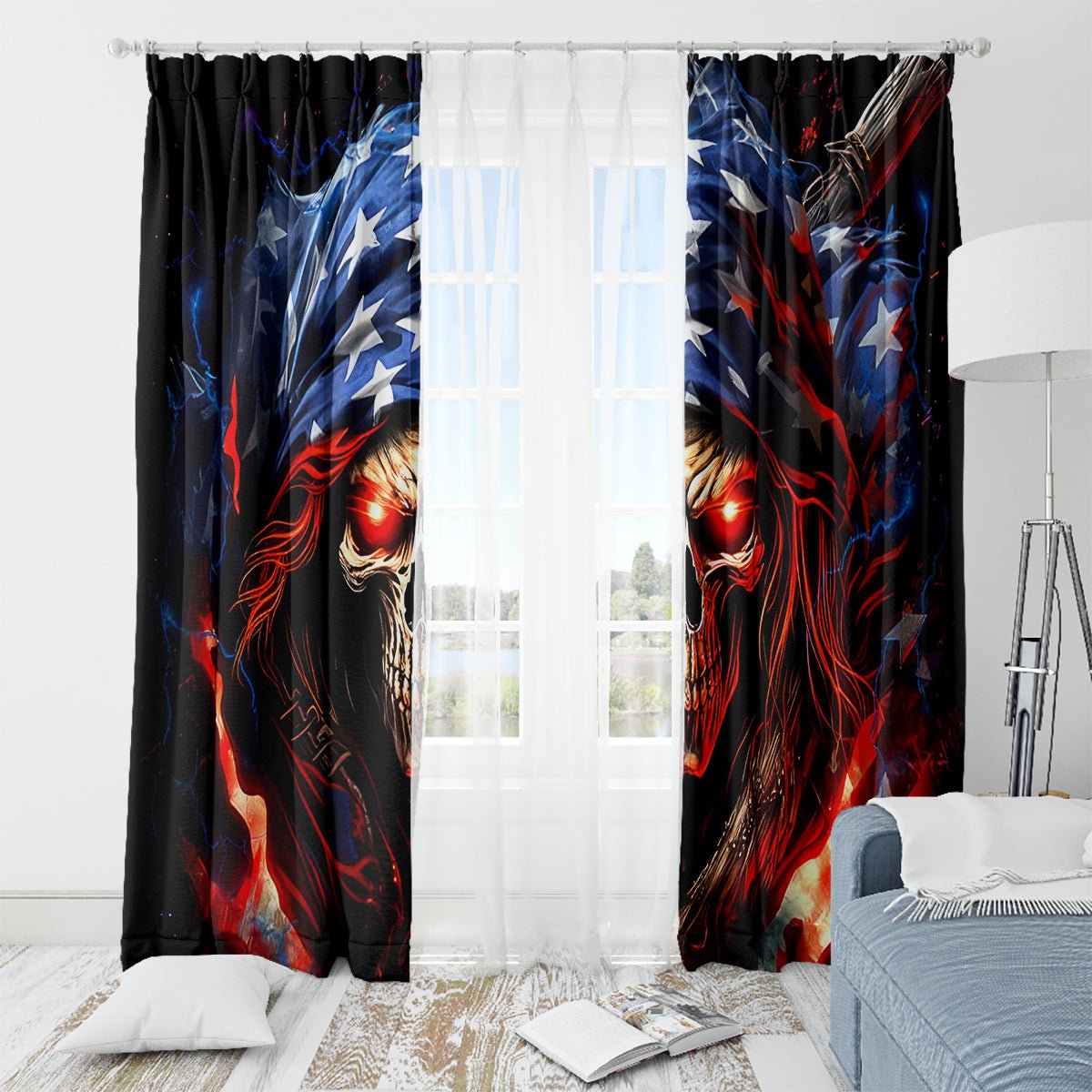 American Skull Window Curtain One Day I Gonna Fuck It All DT01 - The Mazicc - With Grommets - 107cm x 213cm - Black