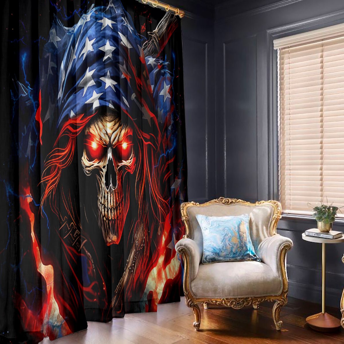 American Skull Window Curtain One Day I Gonna Fuck It All DT01 - The Mazicc - With Hooks - 107cm x 213cm - Black