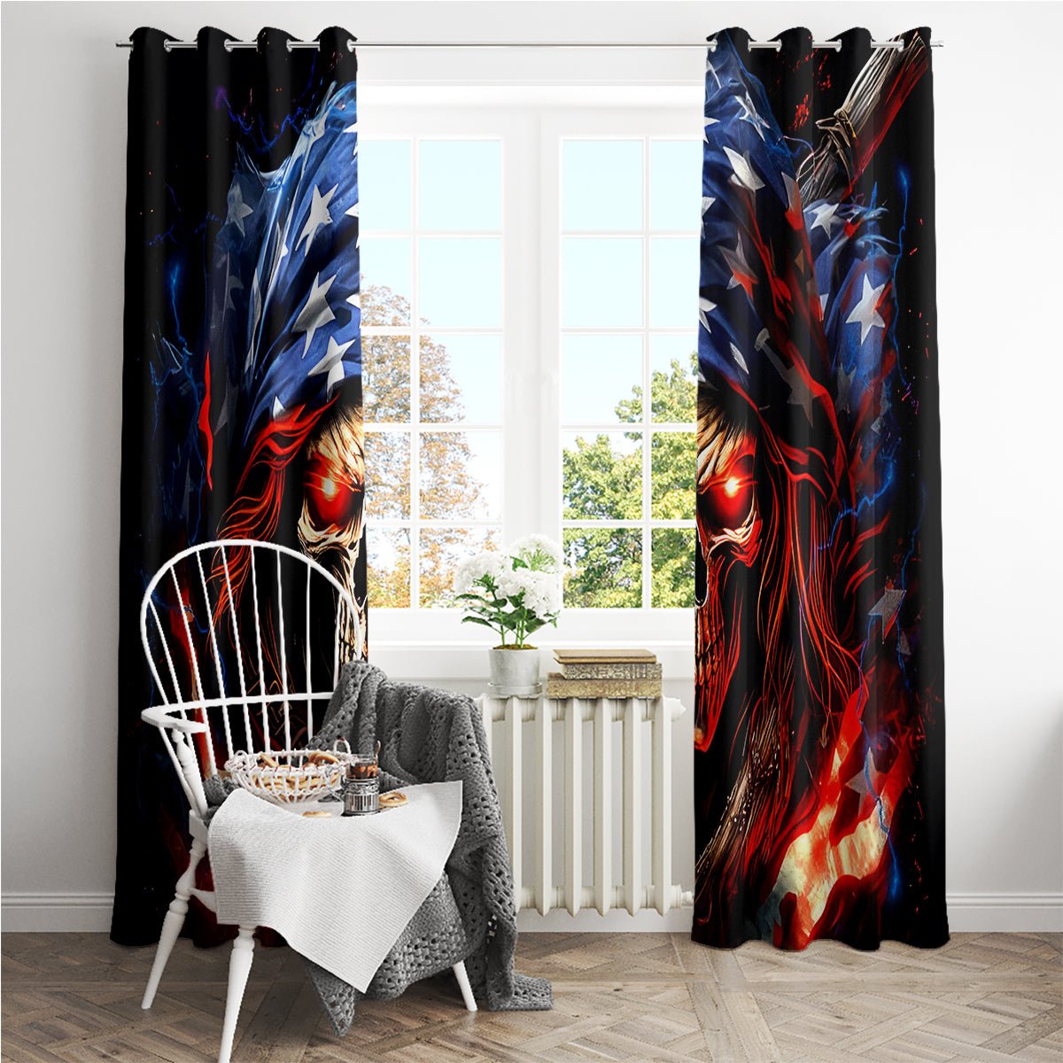 American Skull Window Curtain One Day I Gonna Fuck It All DT01 - The Mazicc - With Grommets - 107cm x 213cm - Black