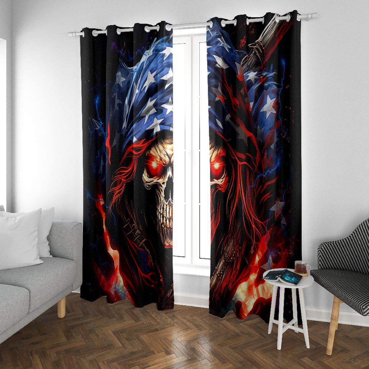 American Skull Window Curtain One Day I Gonna Fuck It All DT01 - The Mazicc - With Grommets - 107cm x 213cm - Black