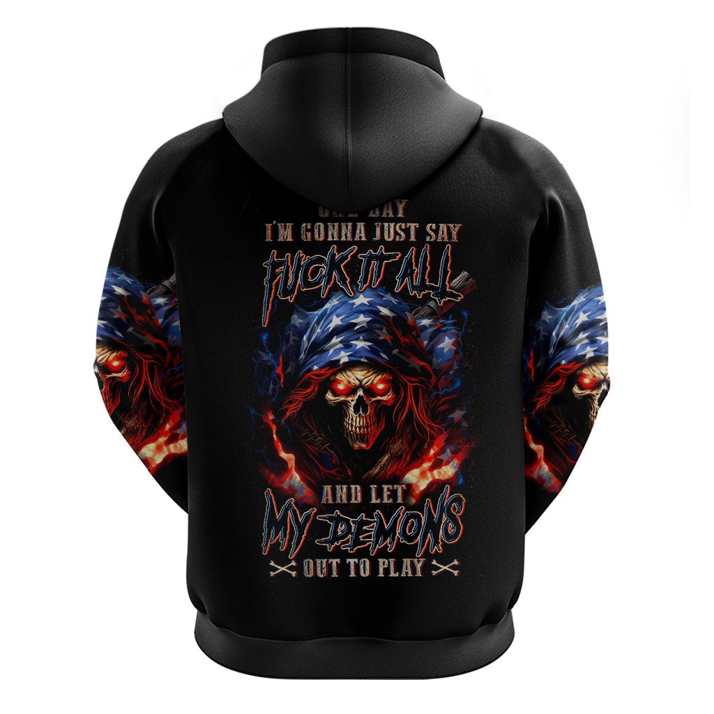 American Skull Zip Hoodie One Day I Gonna Fuck It All DT01 - The Mazicc - Zip Hoodie - S - Black