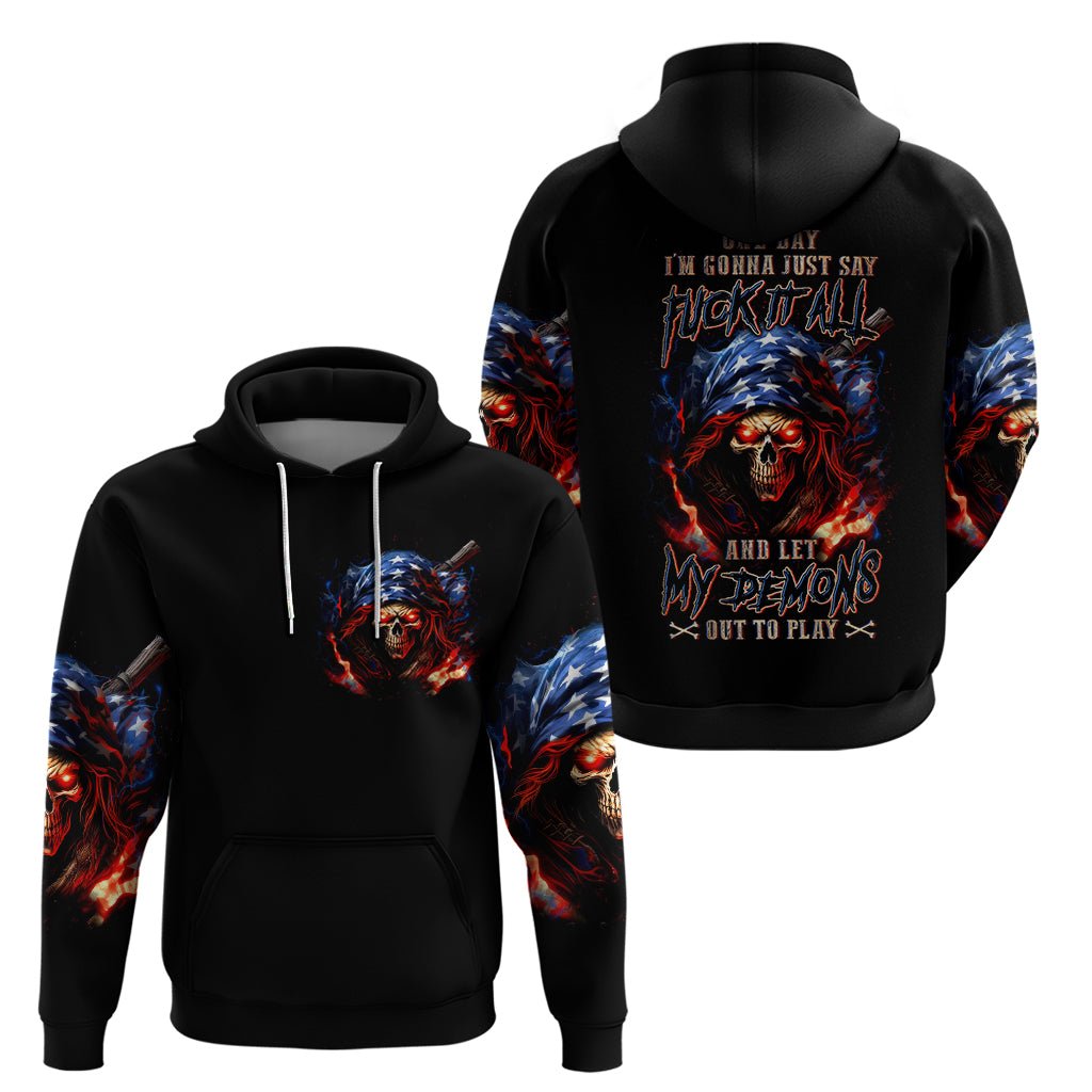 American Skull Zip Hoodie One Day I Gonna Fuck It All DT01 - The Mazicc - Pullover Hoodie - S - Black