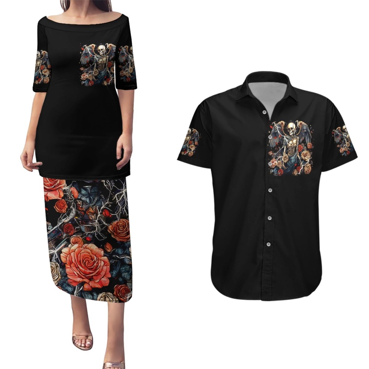 Angel Skull Couples Matching Puletasi and Hawaiian Shirt Sometimes An Angel Sometimes A Hellraiser DT01 - The Mazicc - S - S - Black